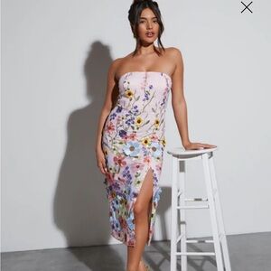 Vici Cassie Strapless Floral Embroidered Midi Dress